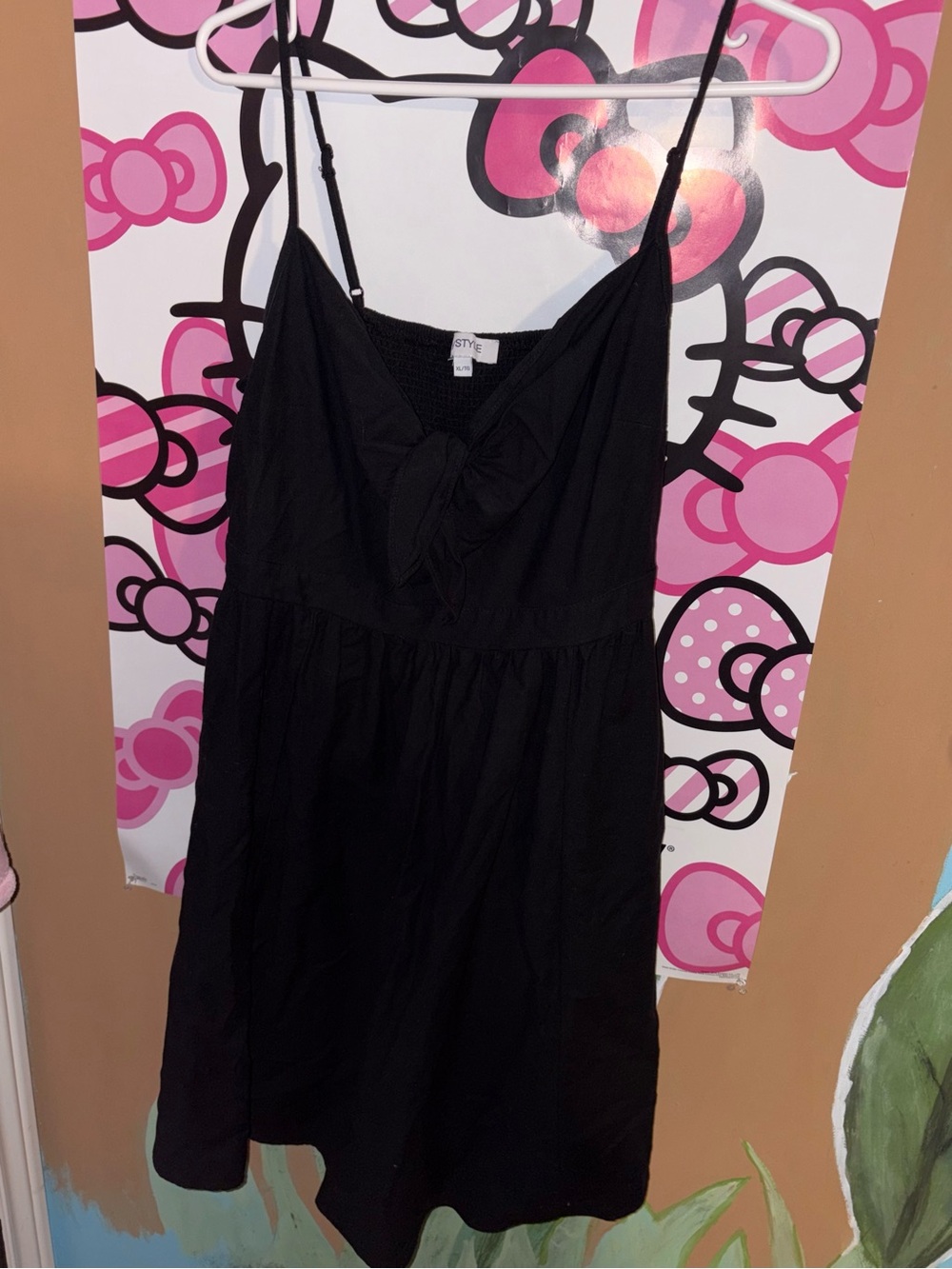 Black Midi Dress with Tie-Front & Spaghetti Straps